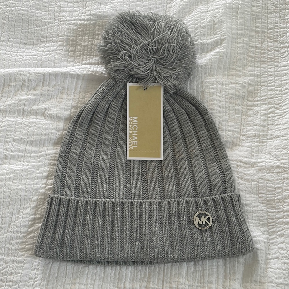 Michael Kors Gray Beanie with Pom Pom